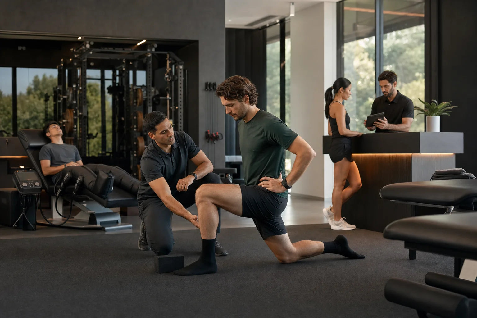 Athletes completing supervised mobility and recovery work