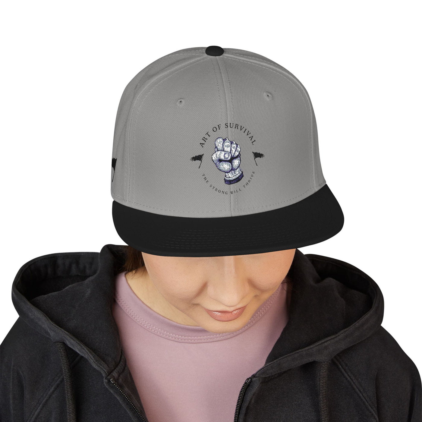 Snapback Cap - The Art of Survival Fist Logo Embroidery Hat - Martial Arts Fitness Longevity Apparel