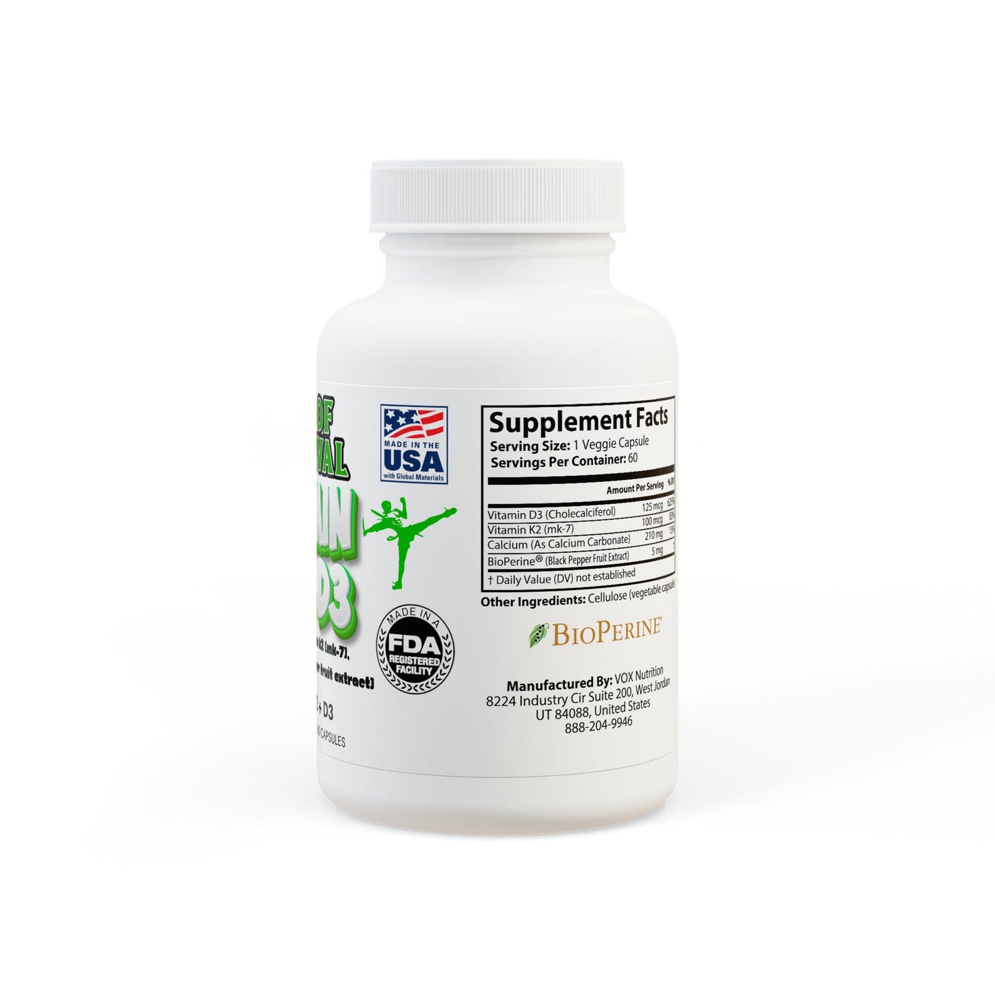 Vitamin K2 + D3 Supplement (60 Capsules)