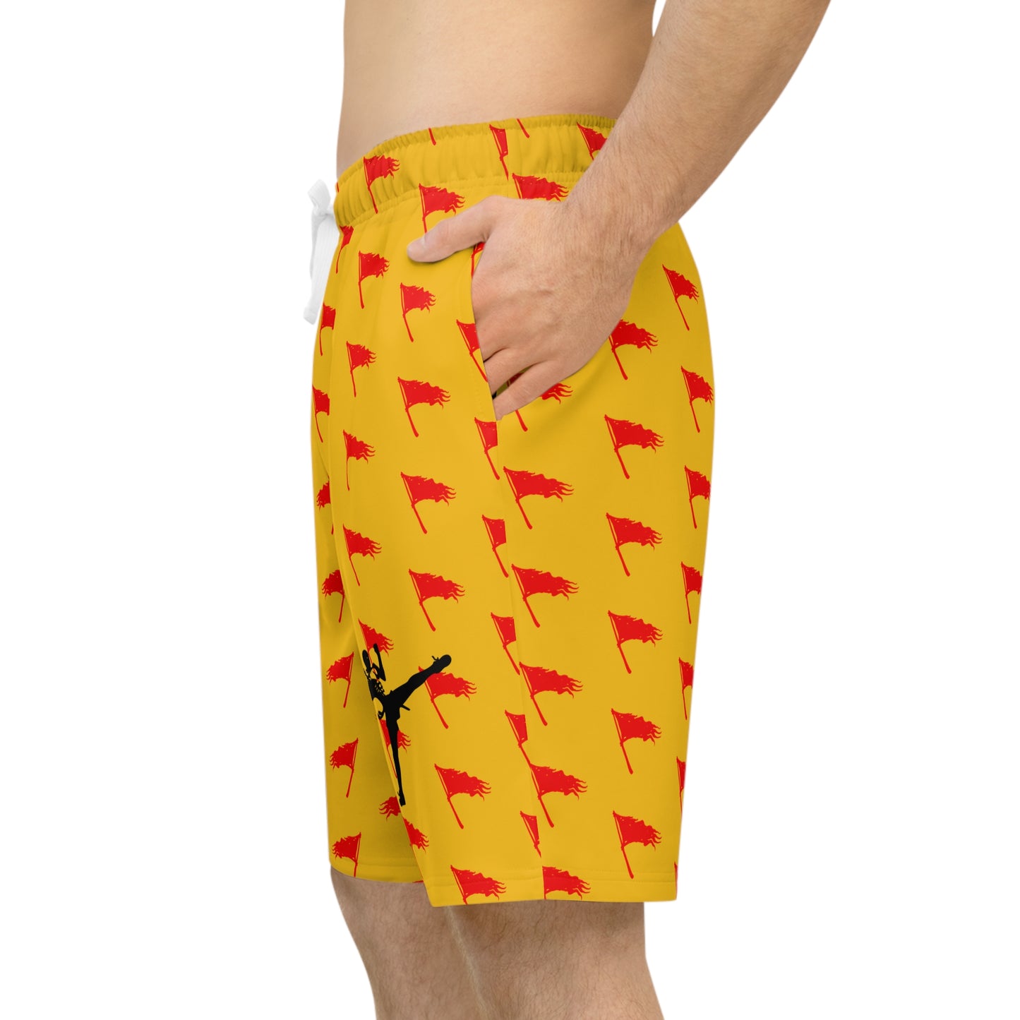 Men's Art of Survival Athletic Long Shorts - Red Flag Design for Active Lifestyle