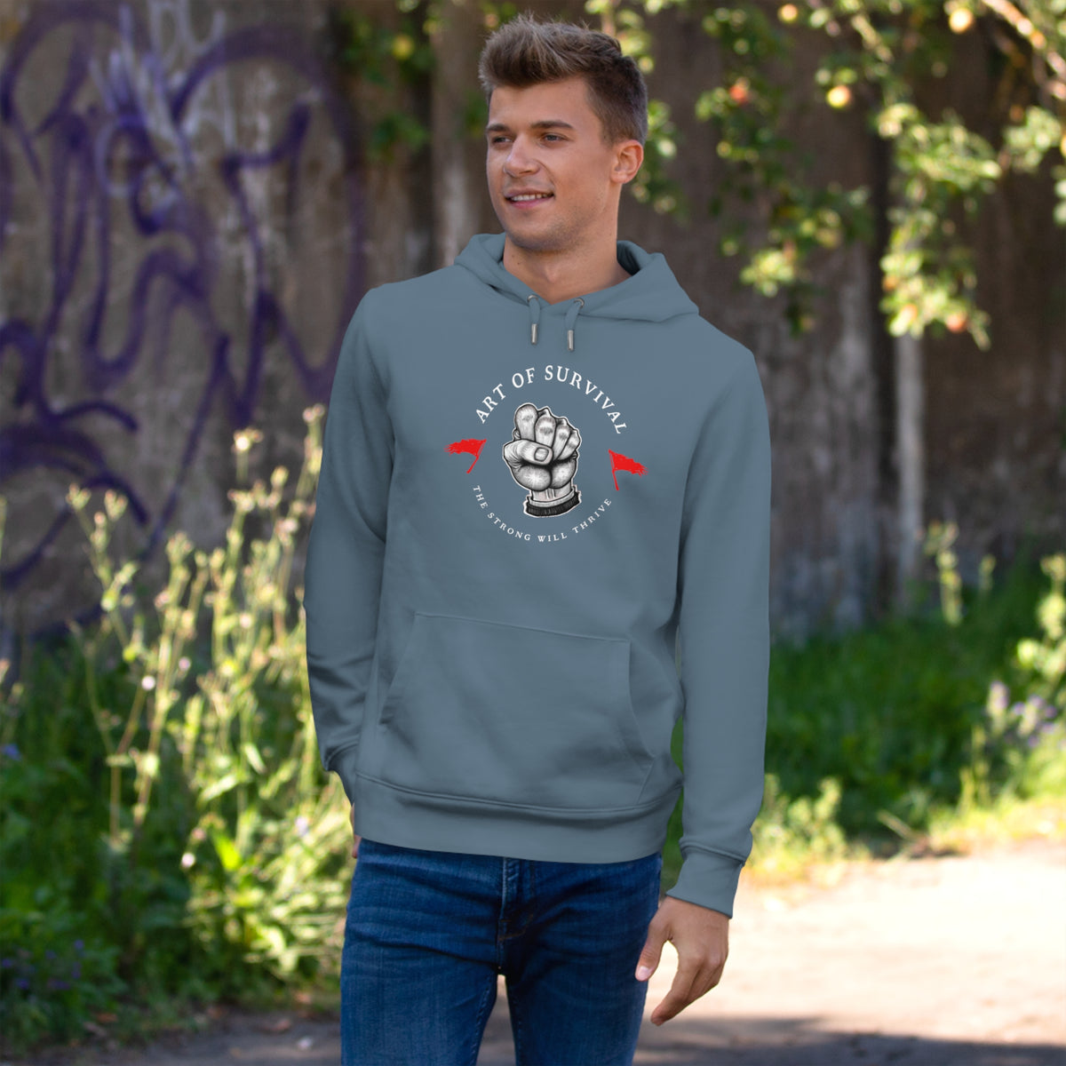 Martial Arts Hoodie - The Art of Survival - Fist Logo - 'The Strong Will Thrive' Subtitle