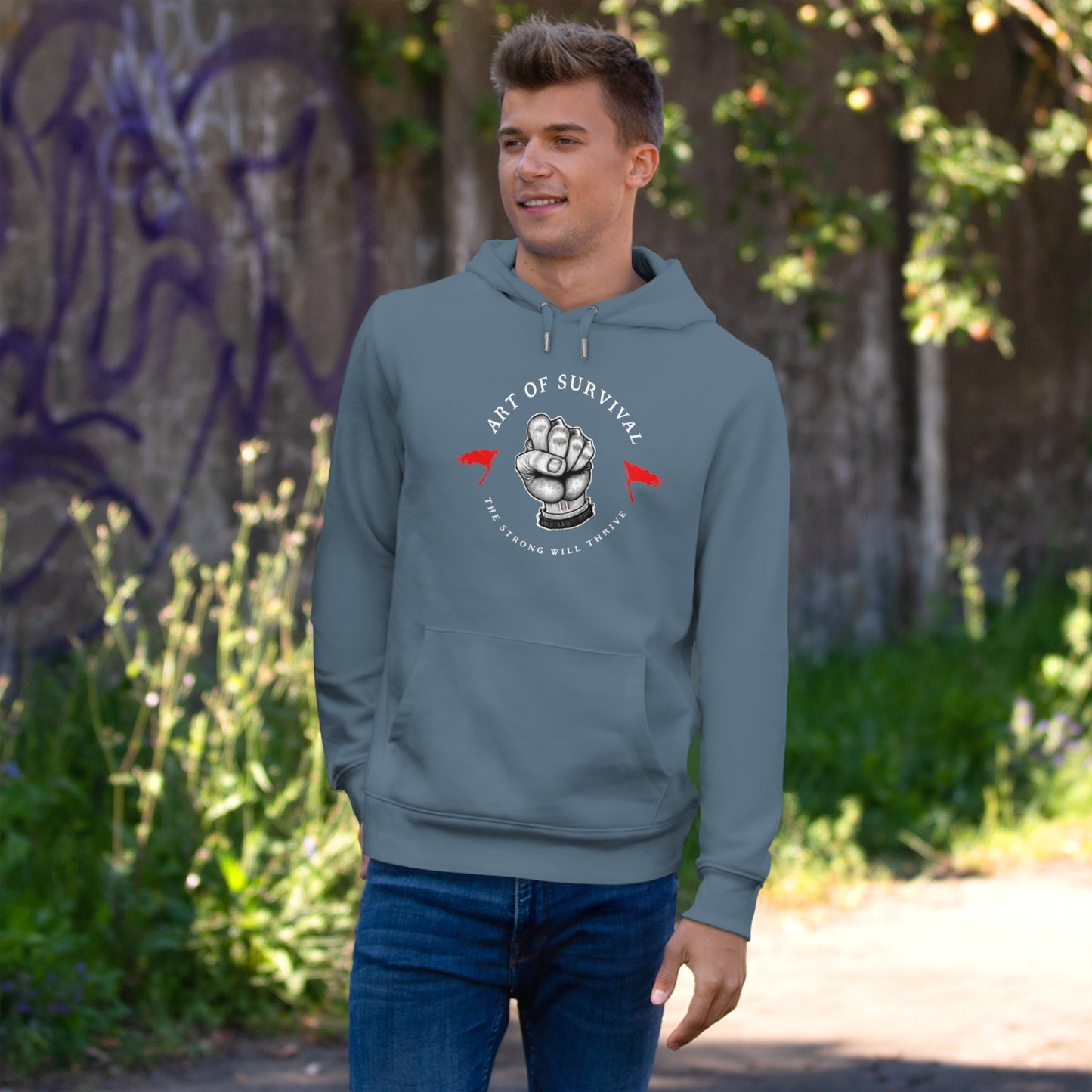 Martial Arts Hoodie - The Art of Survival - Fist Logo - 'The Strong Will Thrive' Subtitle