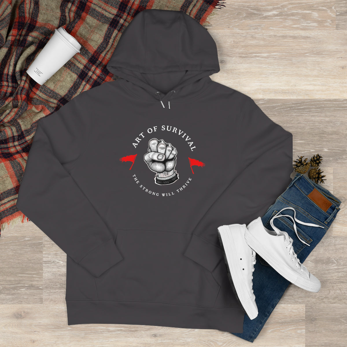 Martial Arts Hoodie - The Art of Survival - Fist Logo - 'The Strong Will Thrive' Subtitle