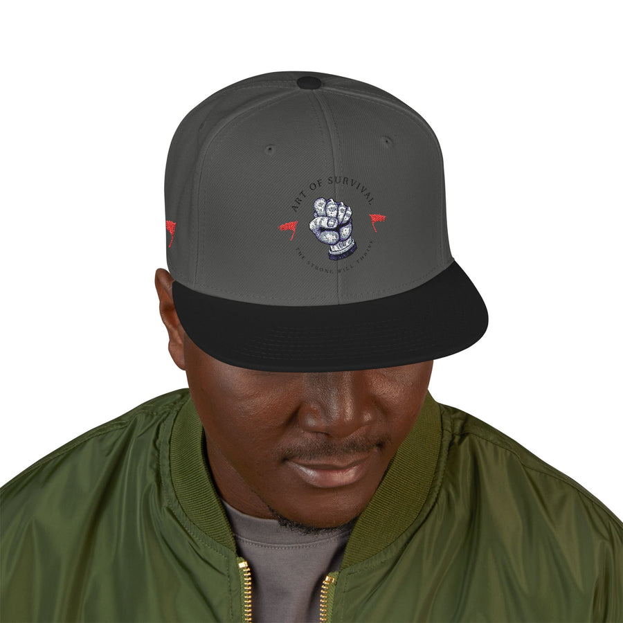 Snapback Cap - The Art of Survival Fist Logo Embroidery Hat - Martial Arts Fitness Longevity Apparel