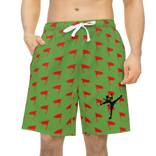 Men's Art of Survival Athletic Long Shorts - Red Flag Design for Active Lifestyle