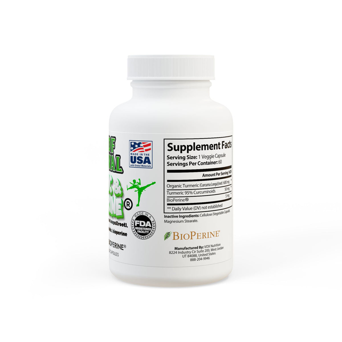 Turmeric with BioPerine® (Black Pepper Fruit Extract) Supplement (60 Capsules)