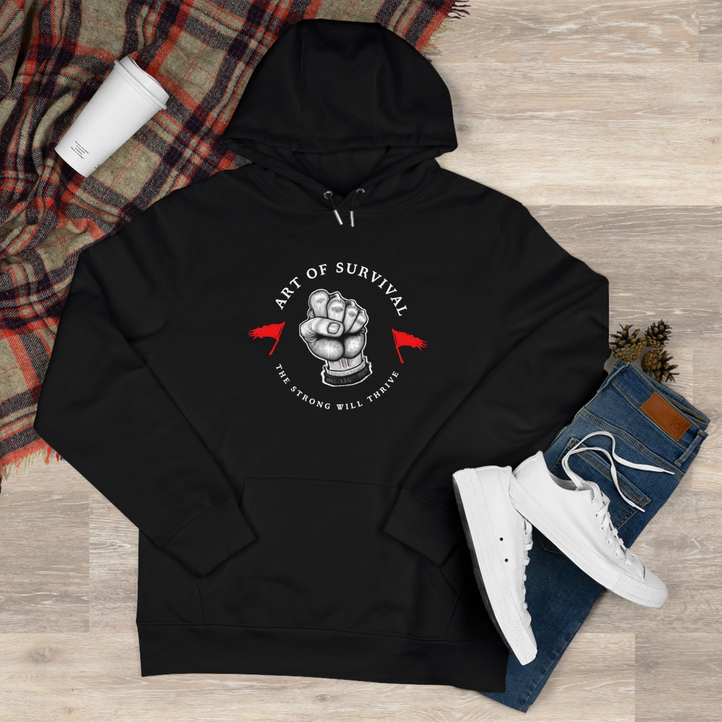Martial Arts Hoodie - The Art of Survival - Fist Logo - 'The Strong Will Thrive' Subtitle
