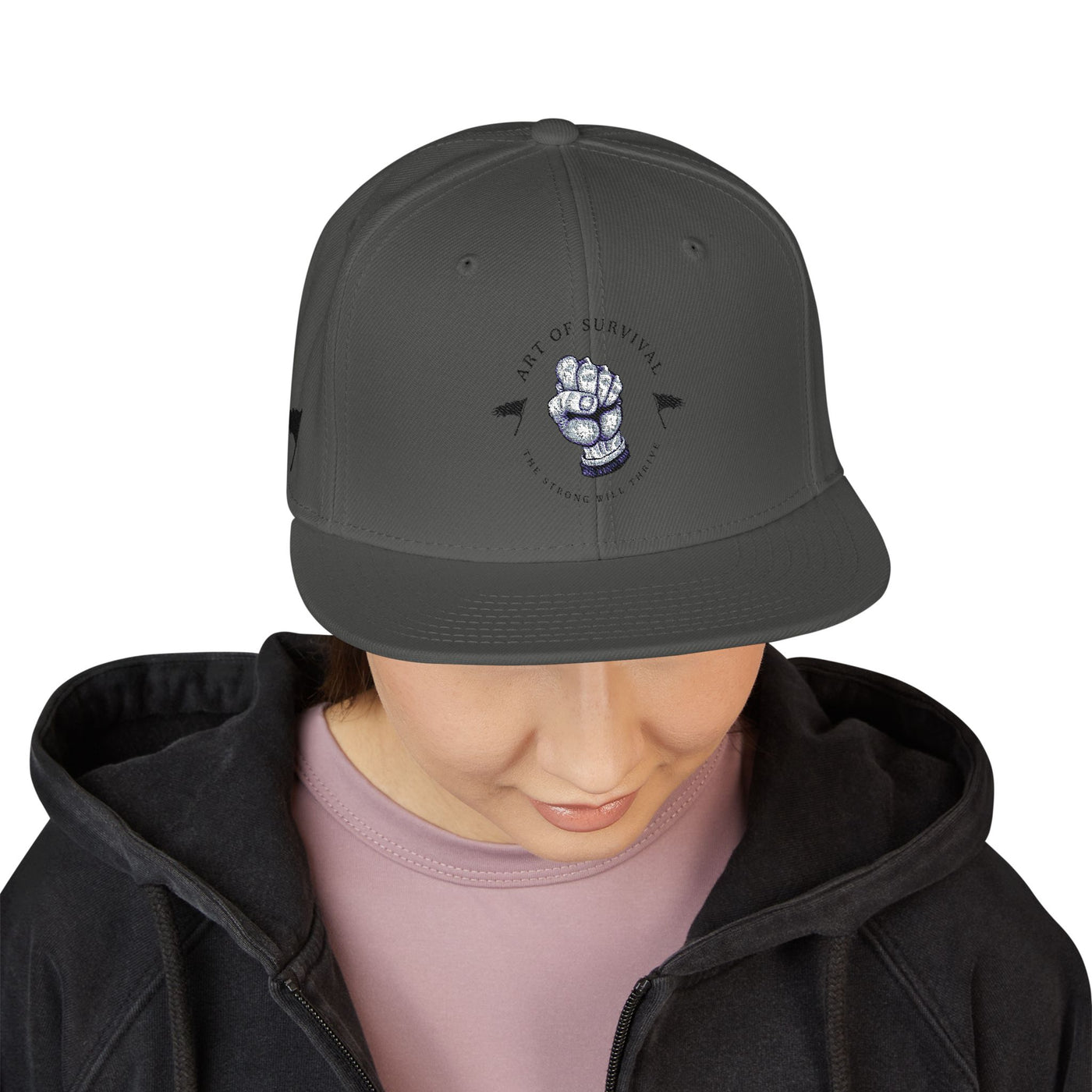 Snapback Cap - The Art of Survival Fist Logo Embroidery Hat - Martial Arts Fitness Longevity Apparel