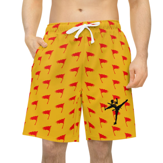Men's Art of Survival Athletic Long Shorts - Red Flag Design for Active Lifestyle