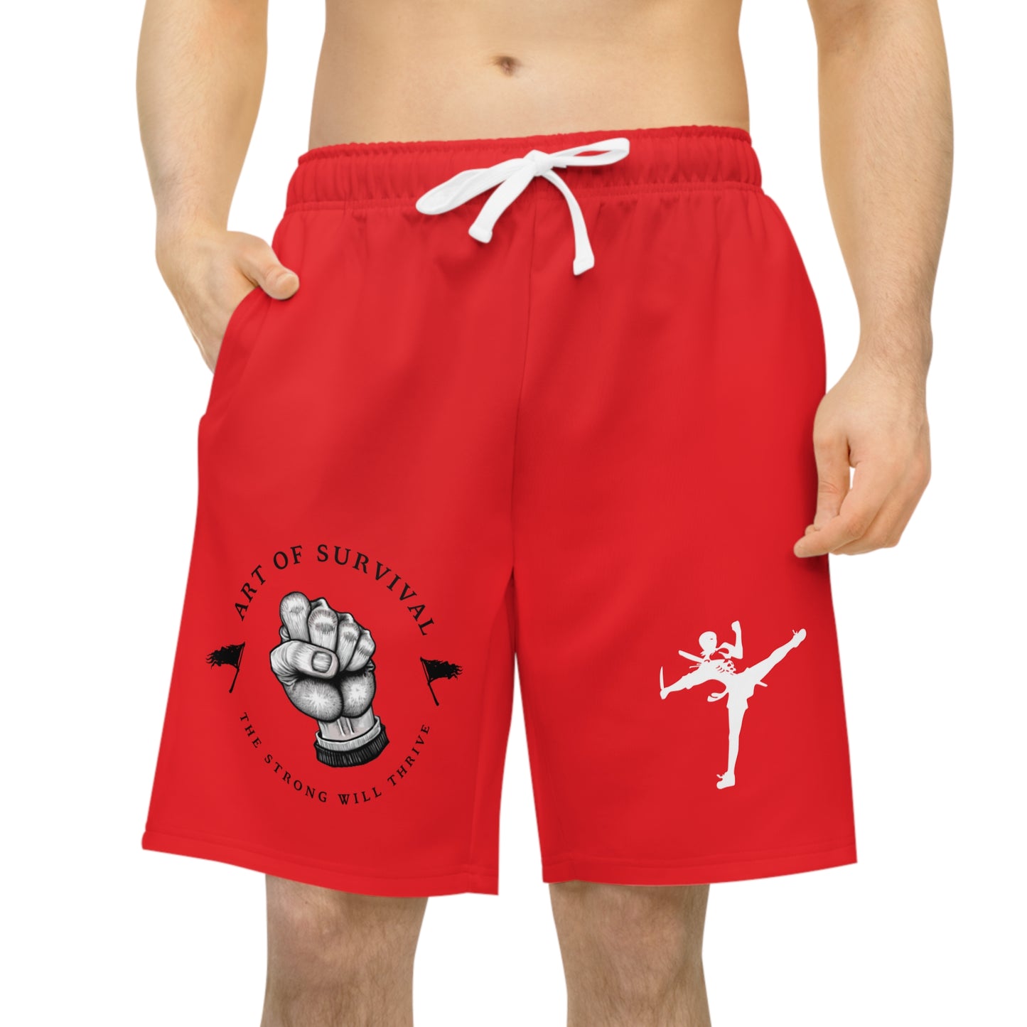 Men's Art of Survival Athletic Long Shorts - Fist Design - Fitness Brand