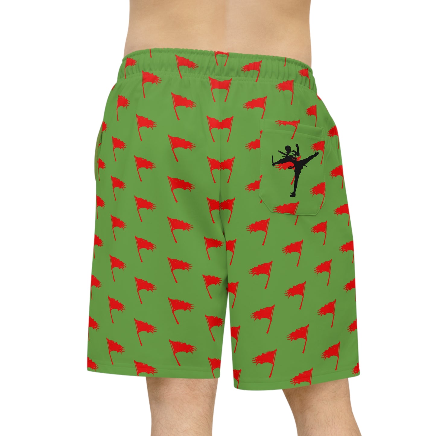 Men's Art of Survival Athletic Long Shorts - Red Flag Design for Active Lifestyle