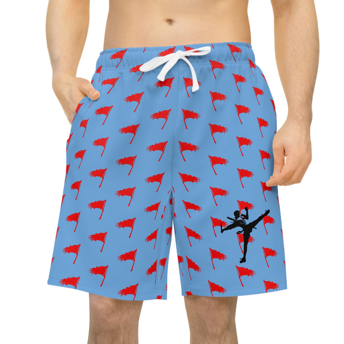 Men's Art of Survival Athletic Long Shorts - Red Flag Design for Active Lifestyle