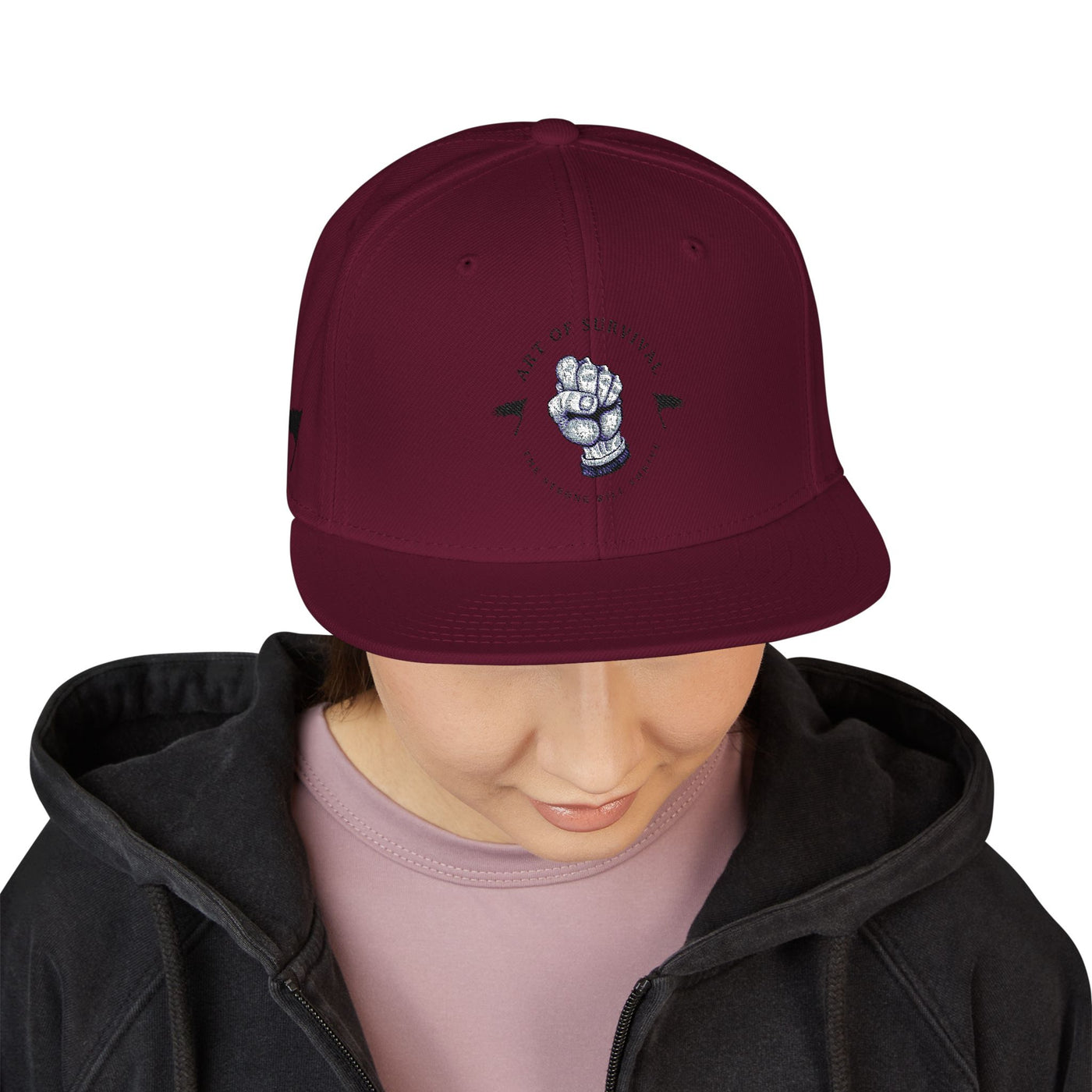 Snapback Cap - The Art of Survival Fist Logo Embroidery Hat - Martial Arts Fitness Longevity Apparel