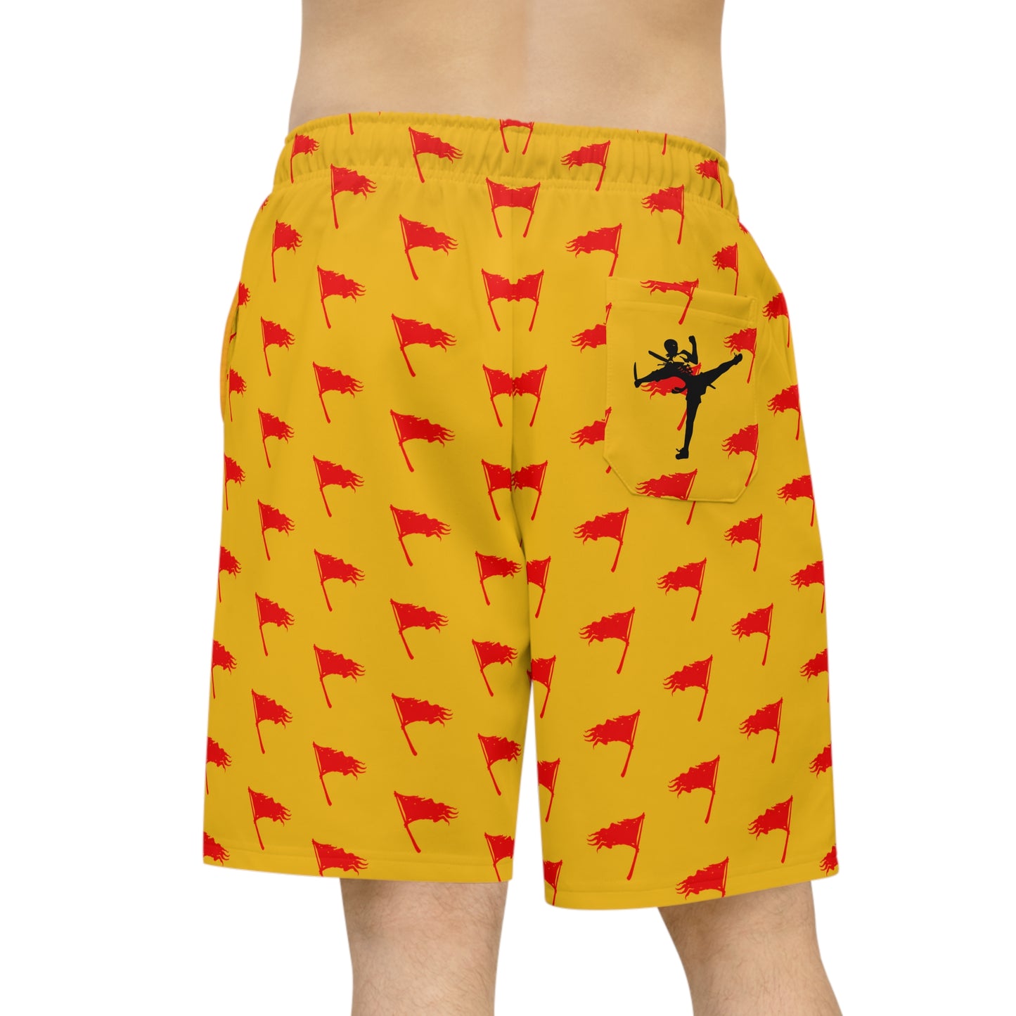 Men's Art of Survival Athletic Long Shorts - Red Flag Design for Active Lifestyle