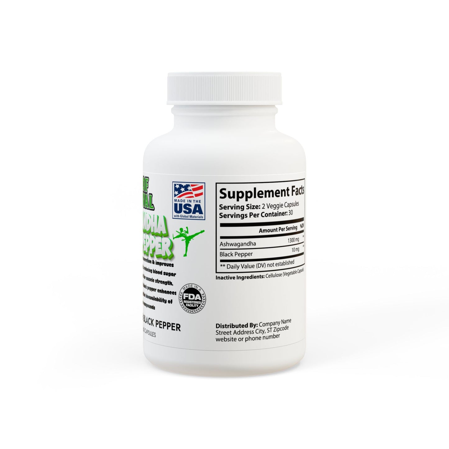 Ashwagandha and Black Pepper Supplement (60 capsules)