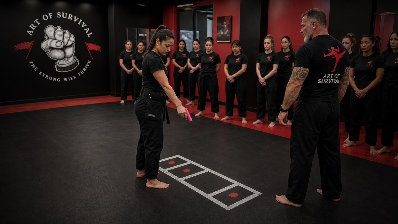 Protocol 30 training exercise in a supervised Art of Survival dojo