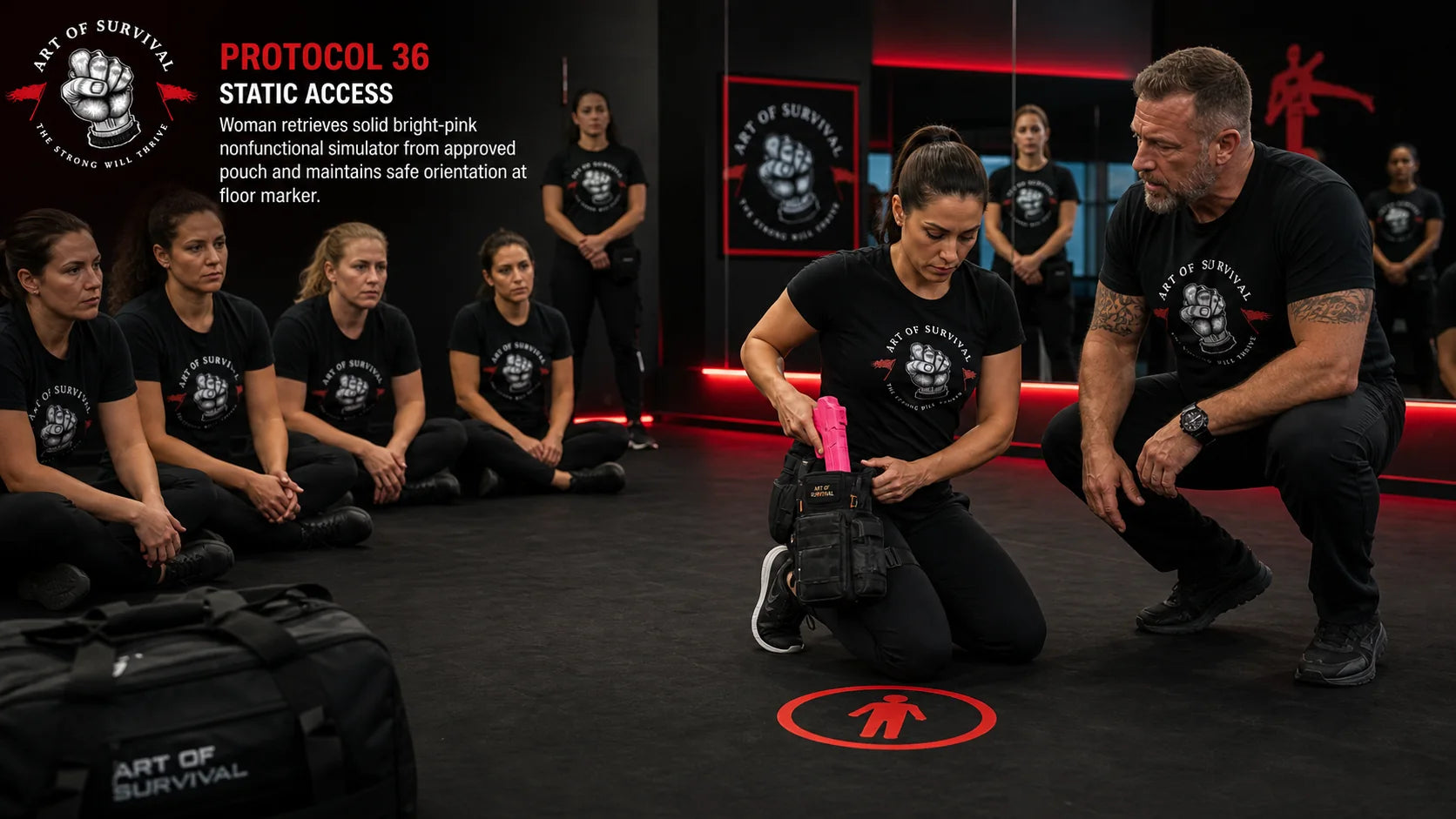 Protocol 36 training exercise in a supervised Art of Survival dojo